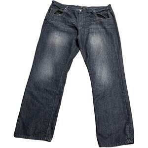 Y2K VTG Raw Blue Jeans Wide Leg Baggy Embroidered Pockets Mens 42 x 32 Dark Blue